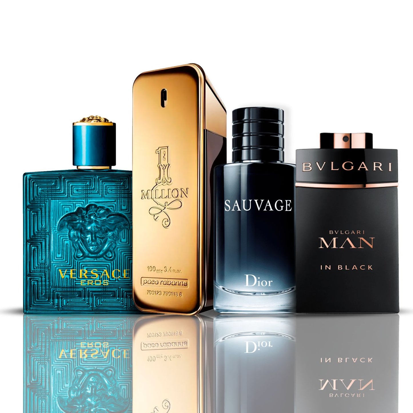Zestaw 4 perfum – Eros Versace + One Million Paco Rabanne + Bvlgari Man in Black + Sauvage Dior 100 ml